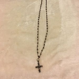 Vintage brass cross on beaded chain